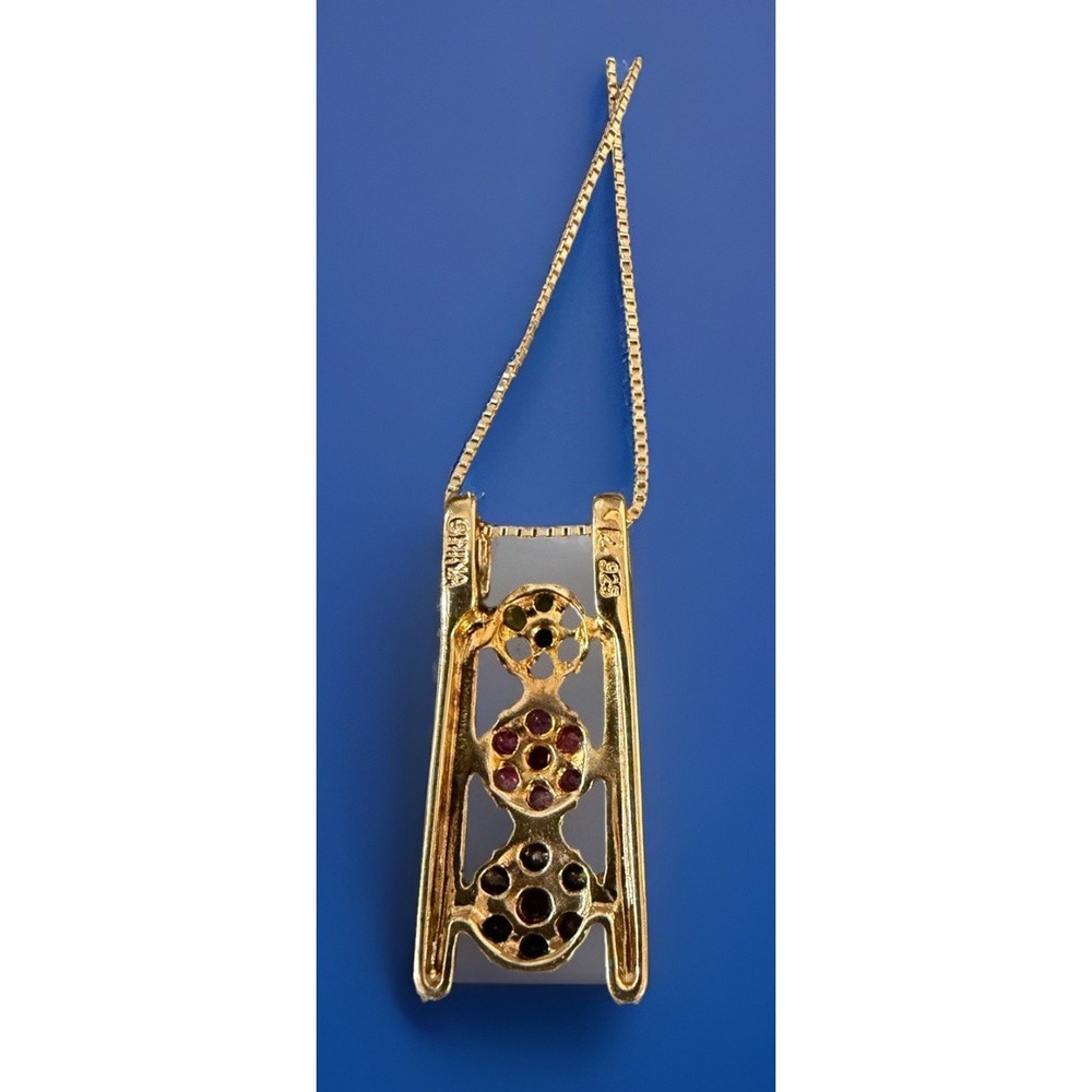 Sterling Silver 925 Gold Vermeil Sapphire Emerald Garnet Pendant Necklace Tested - Picture 3 of 5
